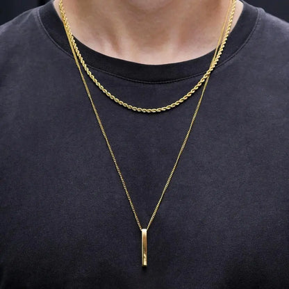 Vnox 3D Vertical Bar Necklaces for Men, Layering Stainless Steel Geometric Pendant, Layered Wheat Rope Cuban Chain, Boy Collar